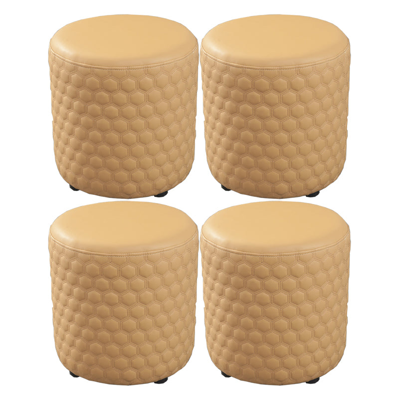 Modern Round Pouf Plain PU Leather Stain Resistant Boucle Ottoman