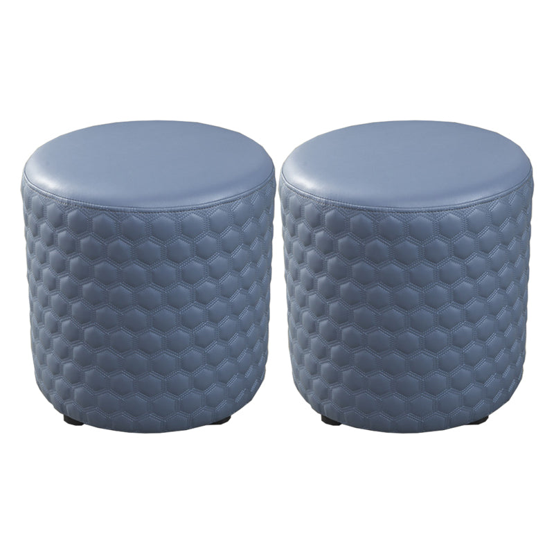 Modern Round Pouf Plain PU Leather Stain Resistant Boucle Ottoman