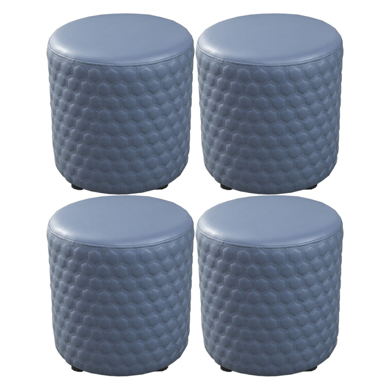 Modern Round Pouf Plain PU Leather Stain Resistant Boucle Ottoman