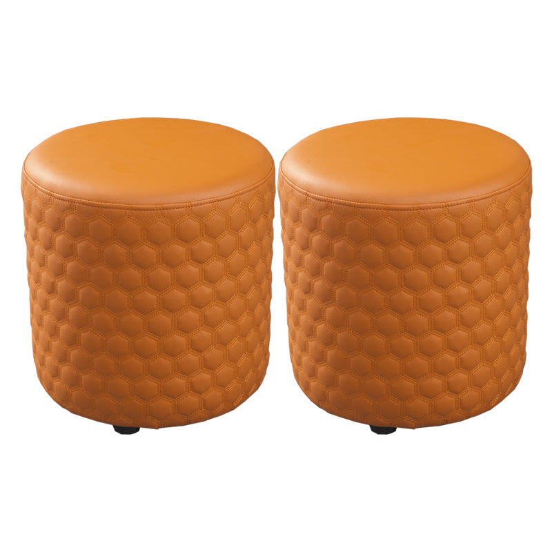 Modern Round Pouf Plain PU Leather Stain Resistant Boucle Ottoman