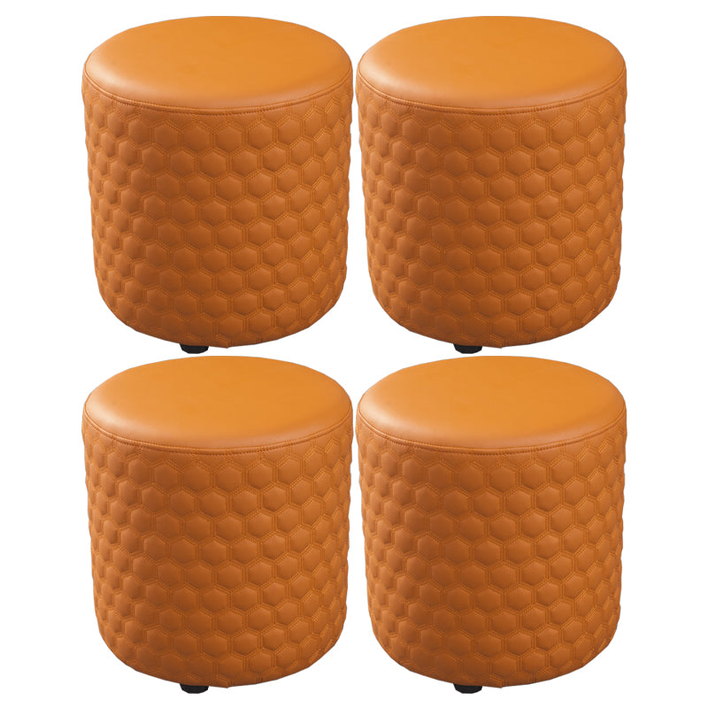 Modern Round Pouf Plain PU Leather Stain Resistant Boucle Ottoman