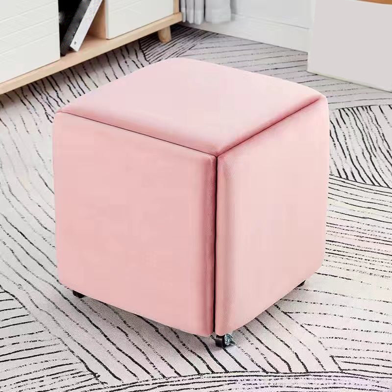 Modern Ottoman Velvet Upholstered Solid Color Square Ottoman with Bottom Rack