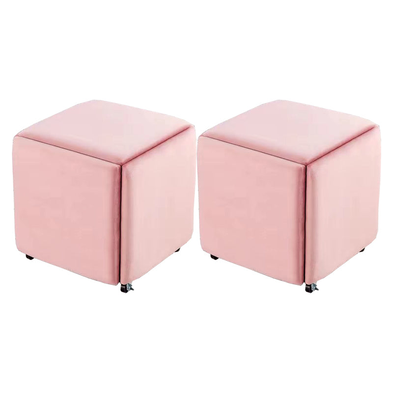 Modern Ottoman Velvet Upholstered Solid Color Square Ottoman with Bottom Rack