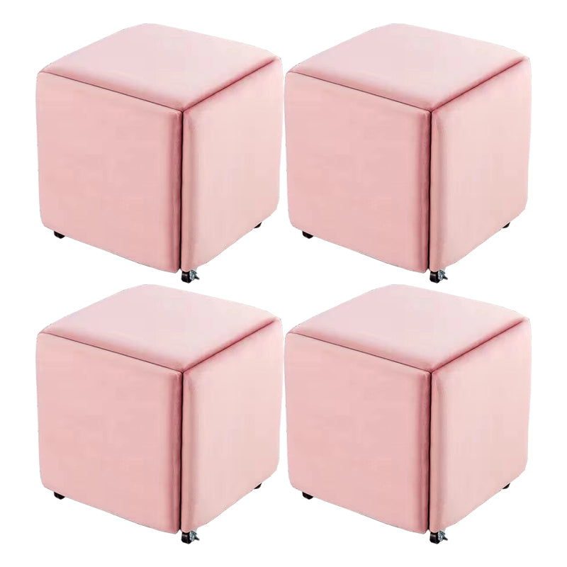 Modern Ottoman Velvet Upholstered Solid Color Square Ottoman with Bottom Rack