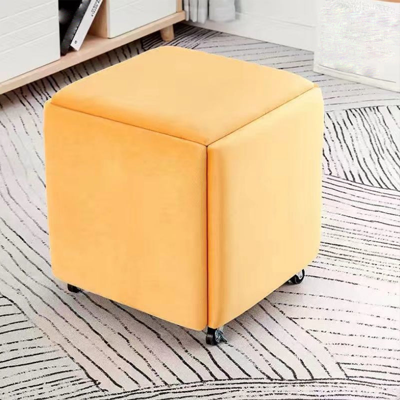 Modern Ottoman Velvet Upholstered Solid Color Square Ottoman with Bottom Rack