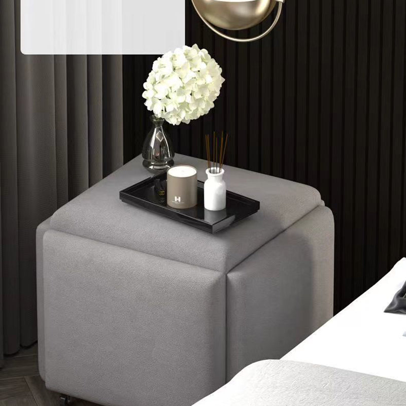 Modern Ottoman Velvet Upholstered Solid Color Square Ottoman with Bottom Rack