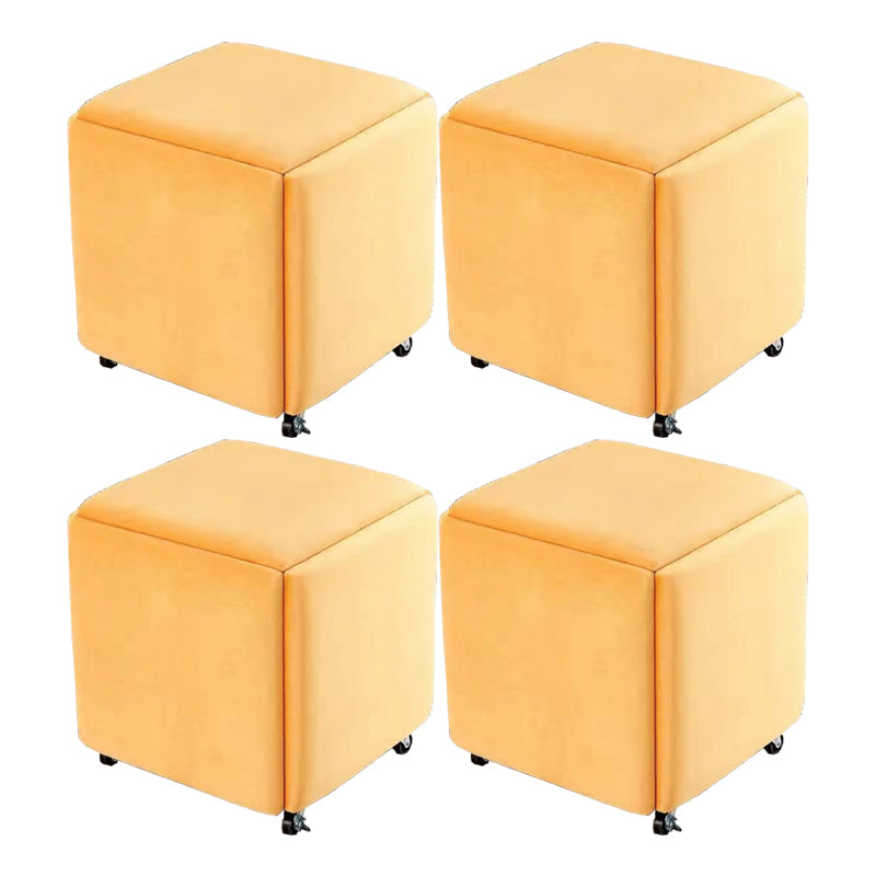 Modern Ottoman Velvet Upholstered Solid Color Square Ottoman with Bottom Rack