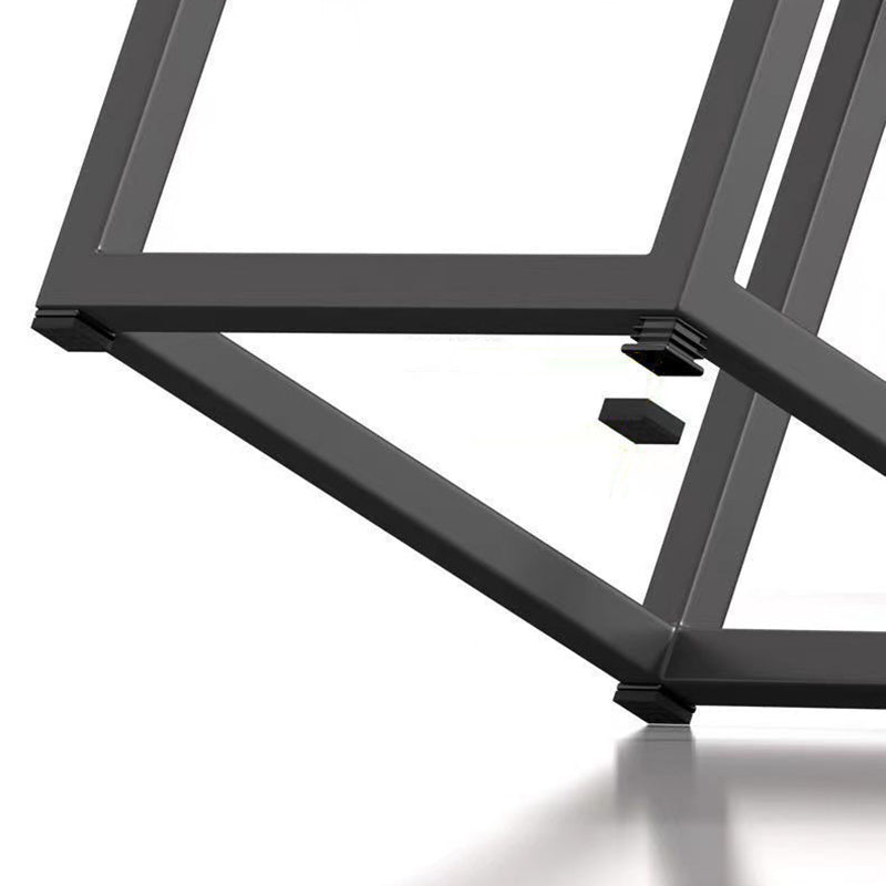 Modern Ottoman Velvet Upholstered Solid Color Square Ottoman with Bottom Rack