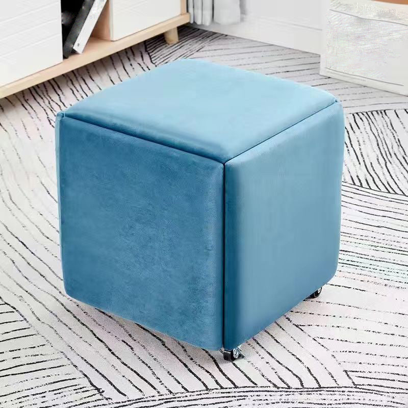 Modern Ottoman Velvet Upholstered Solid Color Square Ottoman with Bottom Rack
