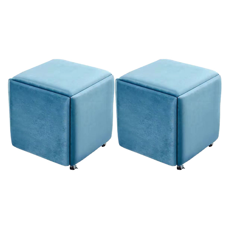 Modern Ottoman Velvet Upholstered Solid Color Square Ottoman with Bottom Rack