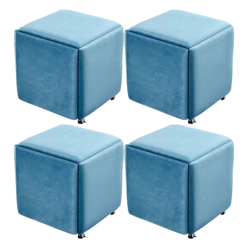 Modern Ottoman Velvet Upholstered Solid Color Square Ottoman with Bottom Rack