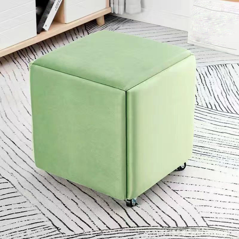 Modern Ottoman Velvet Upholstered Solid Color Square Ottoman with Bottom Rack