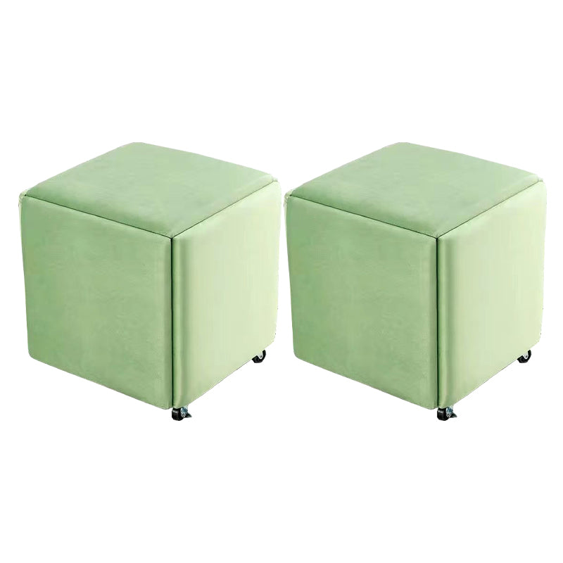 Modern Ottoman Velvet Upholstered Solid Color Square Ottoman with Bottom Rack