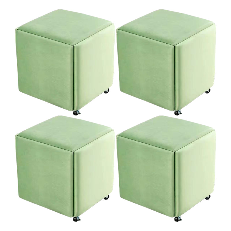 Modern Ottoman Velvet Upholstered Solid Color Square Ottoman with Bottom Rack