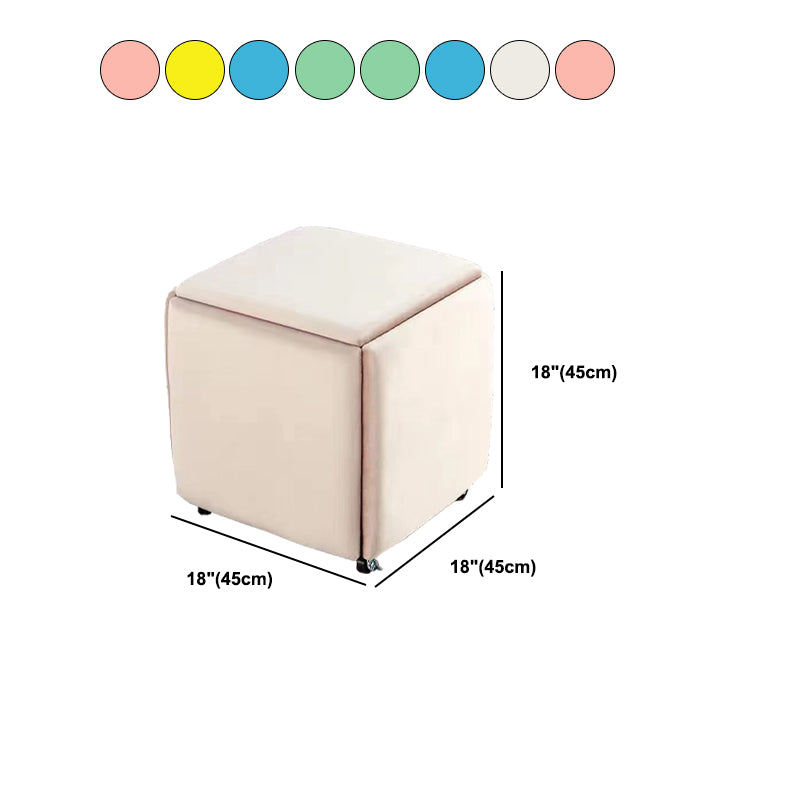 Modern Ottoman Velvet Upholstered Solid Color Square Ottoman with Bottom Rack