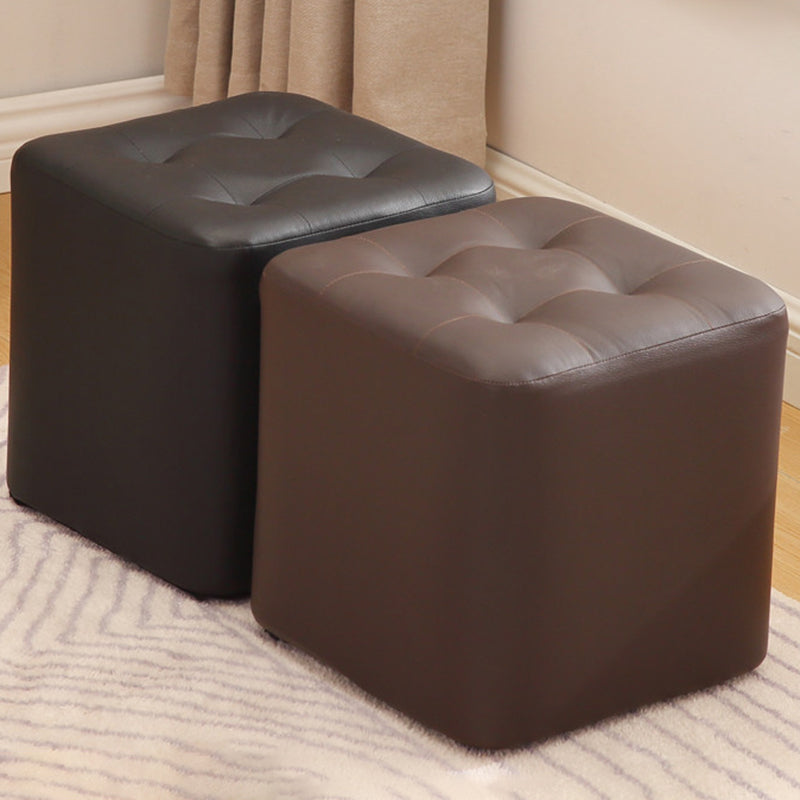 Mid-Century Modern Pouf Ottoman PU Leather Upholstered Tufted Solid Color Square Ottoman
