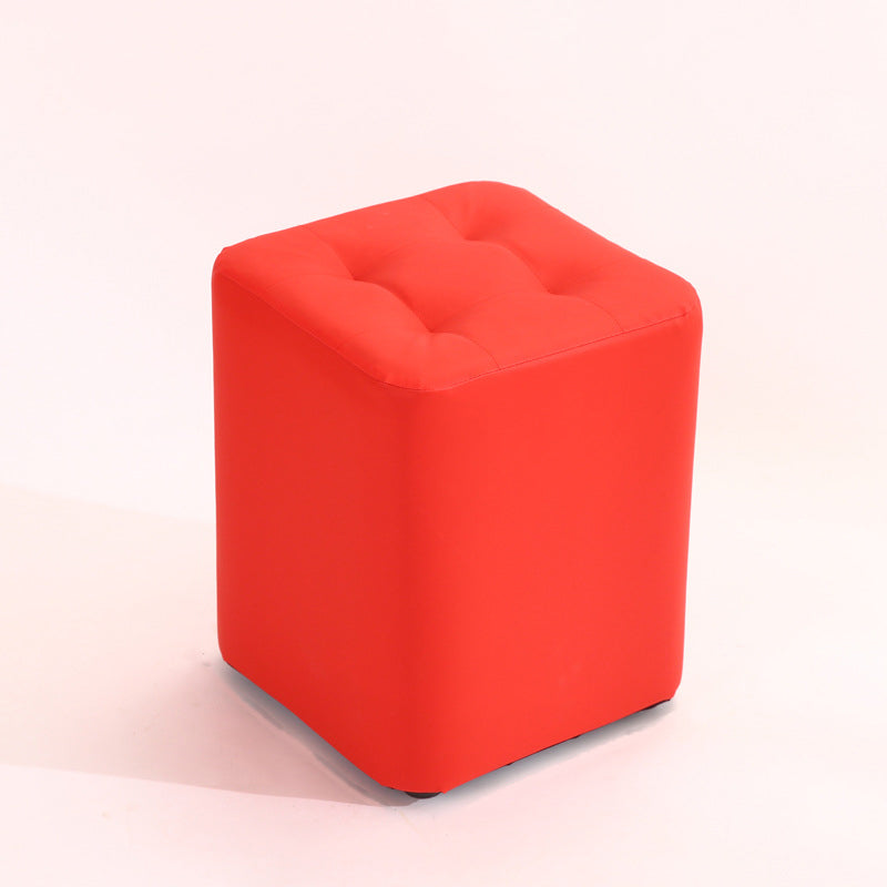 Mid-Century Modern Pouf Ottoman PU Leather Upholstered Tufted Solid Color Square Ottoman