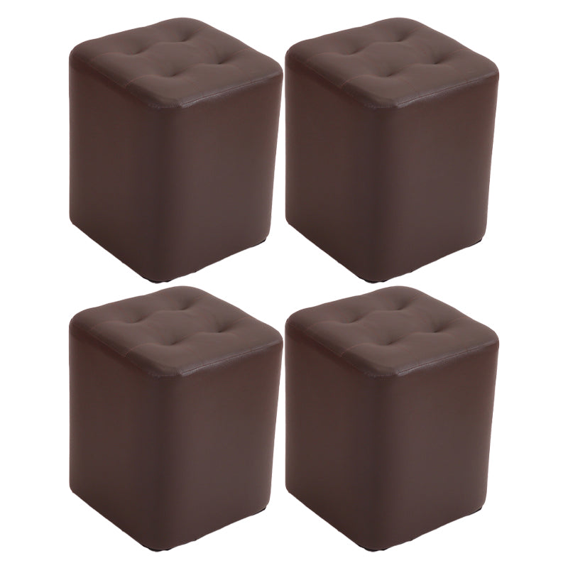 Mid-Century Modern Pouf Ottoman PU Leather Upholstered Tufted Solid Color Square Ottoman