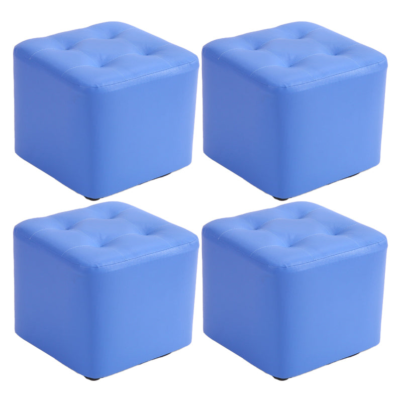 Mid-Century Modern Pouf Ottoman PU Leather Upholstered Tufted Solid Color Square Ottoman