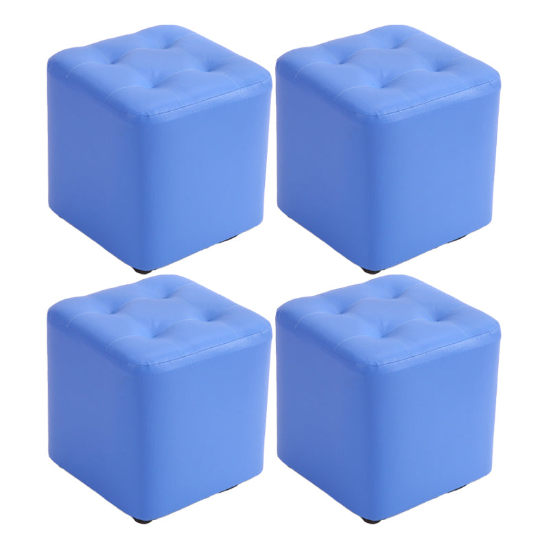 Mid-Century Modern Pouf Ottoman PU Leather Upholstered Tufted Solid Color Square Ottoman