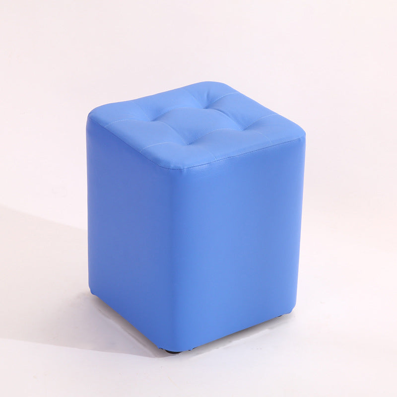 Mid-Century Modern Pouf Ottoman PU Leather Upholstered Tufted Solid Color Square Ottoman