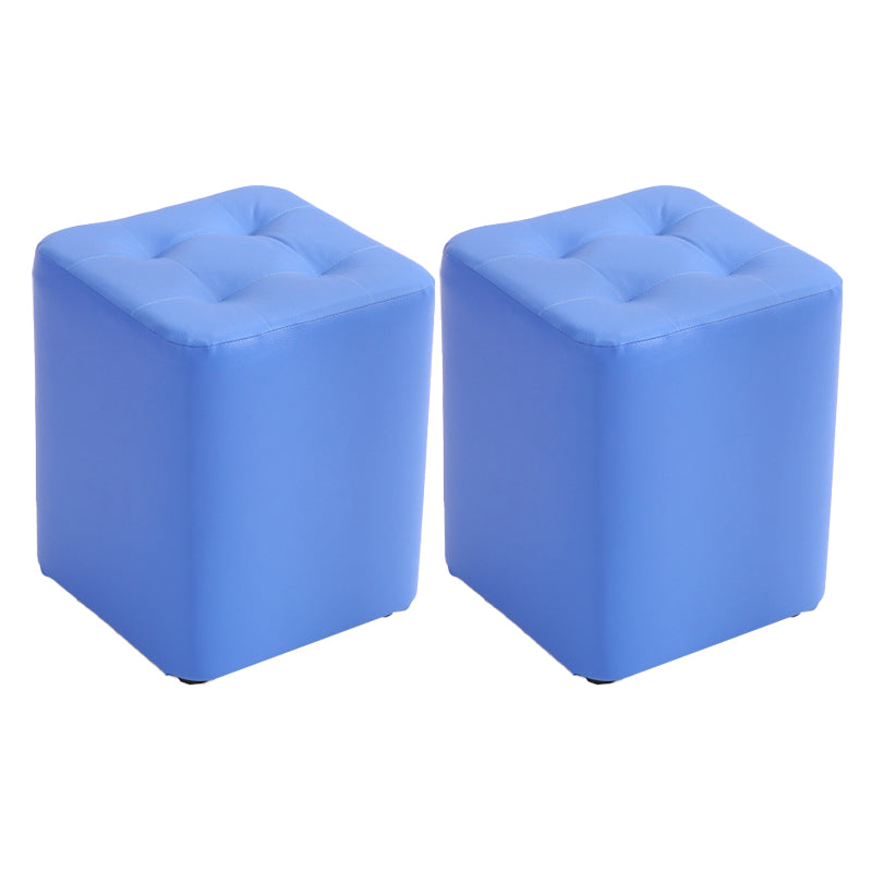 Mid-Century Modern Pouf Ottoman PU Leather Upholstered Tufted Solid Color Square Ottoman