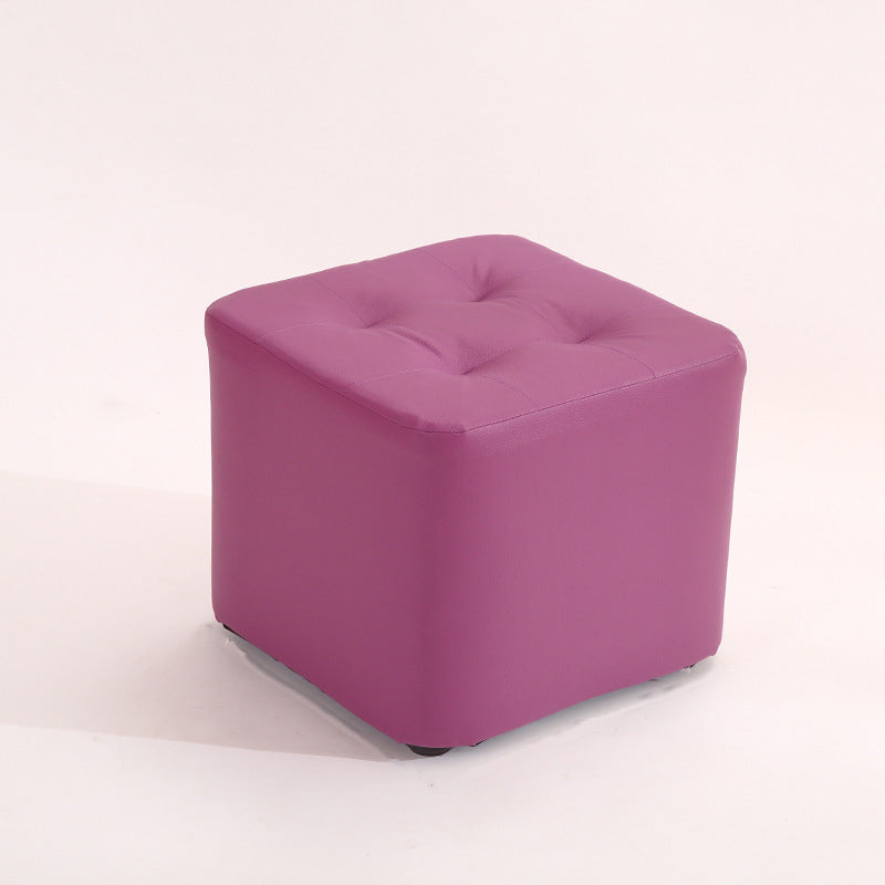 Mid-Century Modern Pouf Ottoman PU Leather Upholstered Tufted Solid Color Square Ottoman