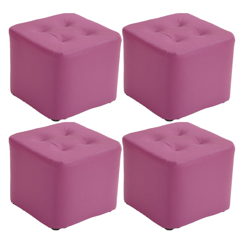 Mid-Century Modern Pouf Ottoman PU Leather Upholstered Tufted Solid Color Square Ottoman