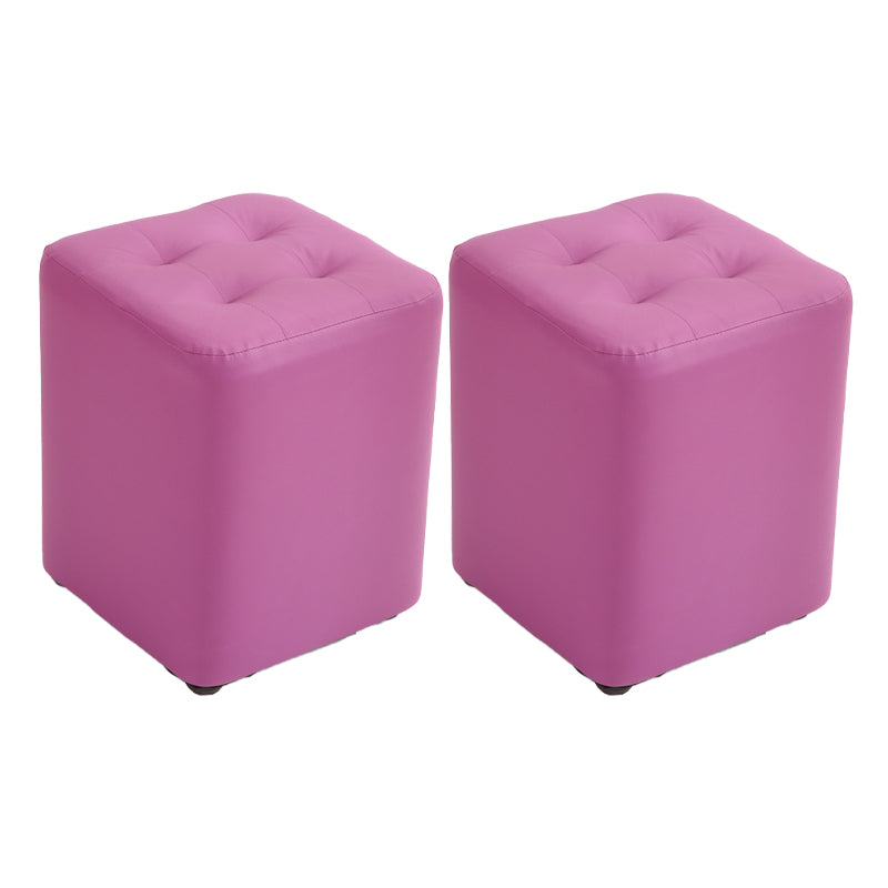 Mid-Century Modern Pouf Ottoman PU Leather Upholstered Tufted Solid Color Square Ottoman