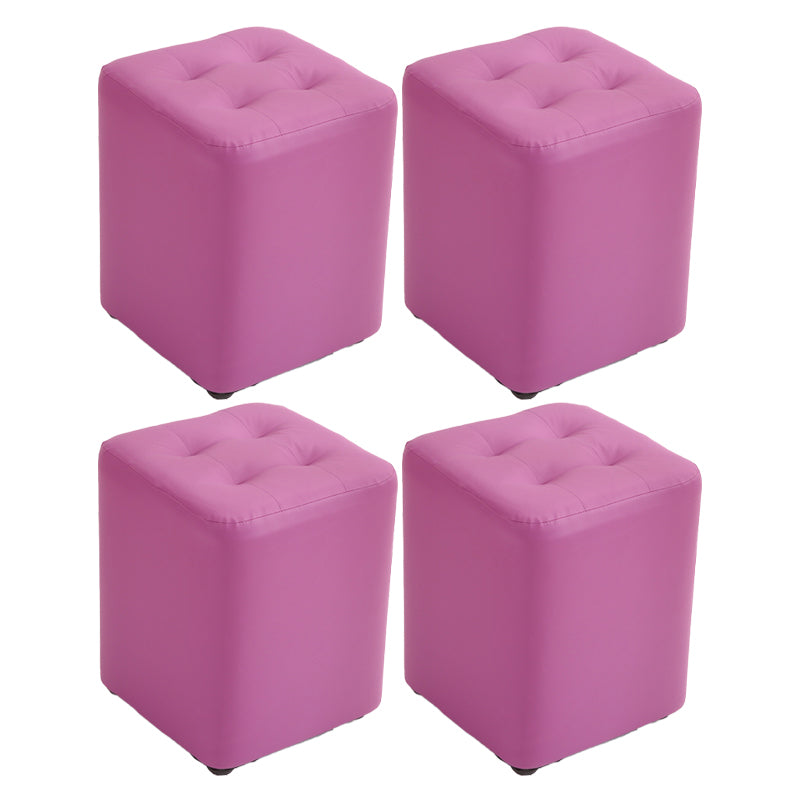 Mid-Century Modern Pouf Ottoman PU Leather Upholstered Tufted Solid Color Square Ottoman