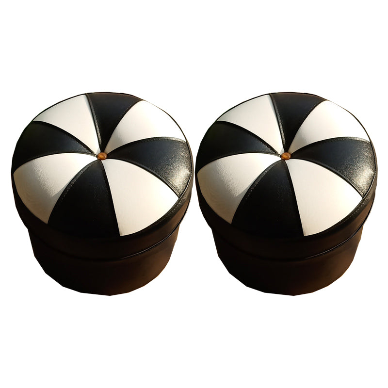 Mid-Century Modern Pouf Ottoman PU Leather Upholstered Tufted Patchwork Round Ottoman