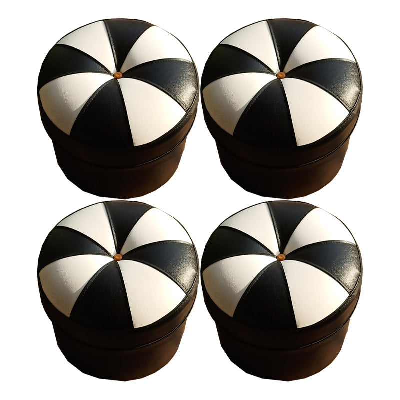 Mid-Century Modern Pouf Ottoman PU Leather Upholstered Tufted Patchwork Round Ottoman