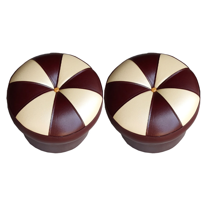 Mid-Century Modern Pouf Ottoman PU Leather Upholstered Tufted Patchwork Round Ottoman