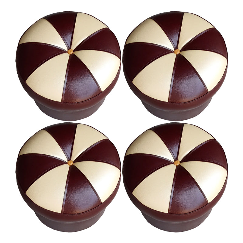 Mid-Century Modern Pouf Ottoman PU Leather Upholstered Tufted Patchwork Round Ottoman