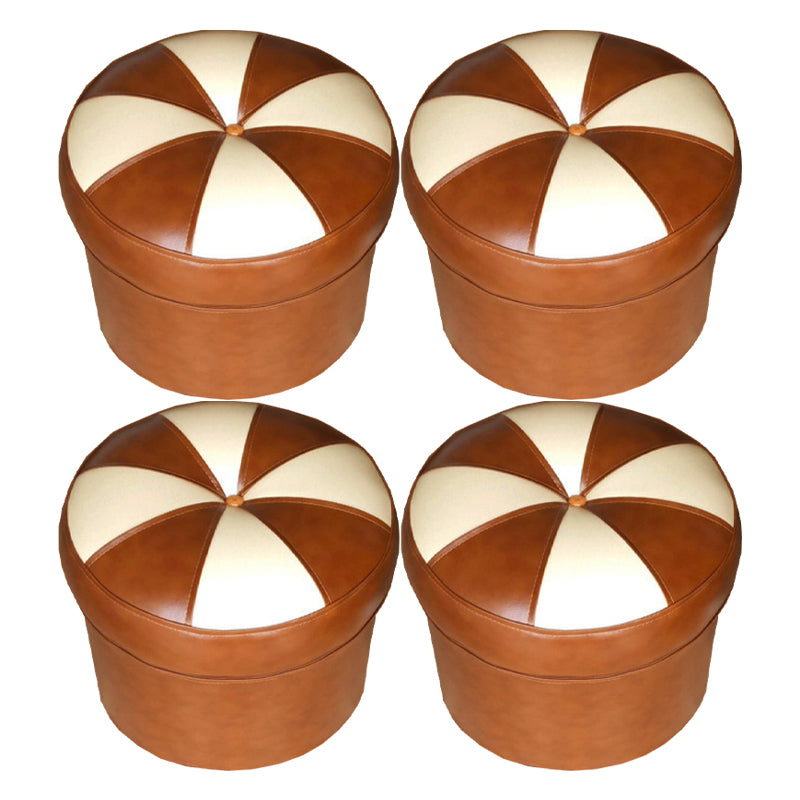 Mid-Century Modern Pouf Ottoman PU Leather Upholstered Tufted Patchwork Round Ottoman