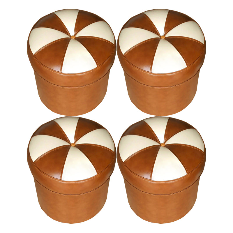 Mid-Century Modern Pouf Ottoman PU Leather Upholstered Tufted Patchwork Round Ottoman