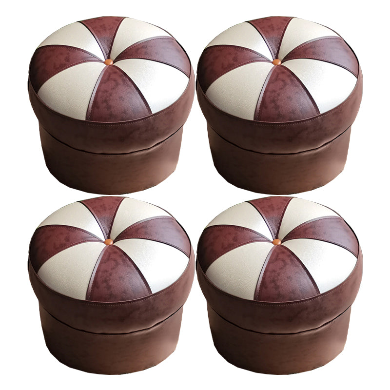 Mid-Century Modern Pouf Ottoman PU Leather Upholstered Tufted Patchwork Round Ottoman
