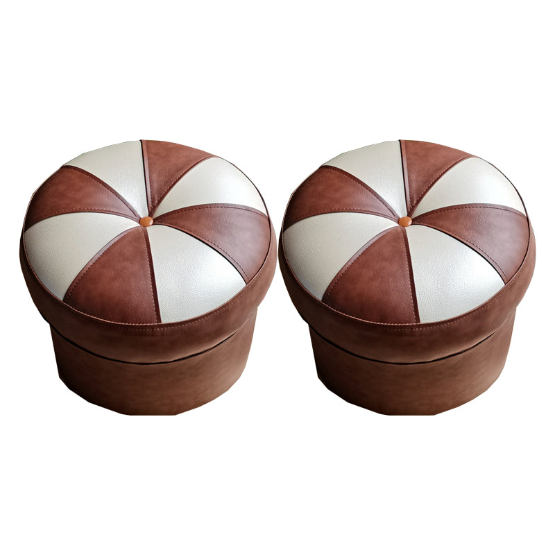 Mid-Century Modern Pouf Ottoman PU Leather Upholstered Tufted Patchwork Round Ottoman