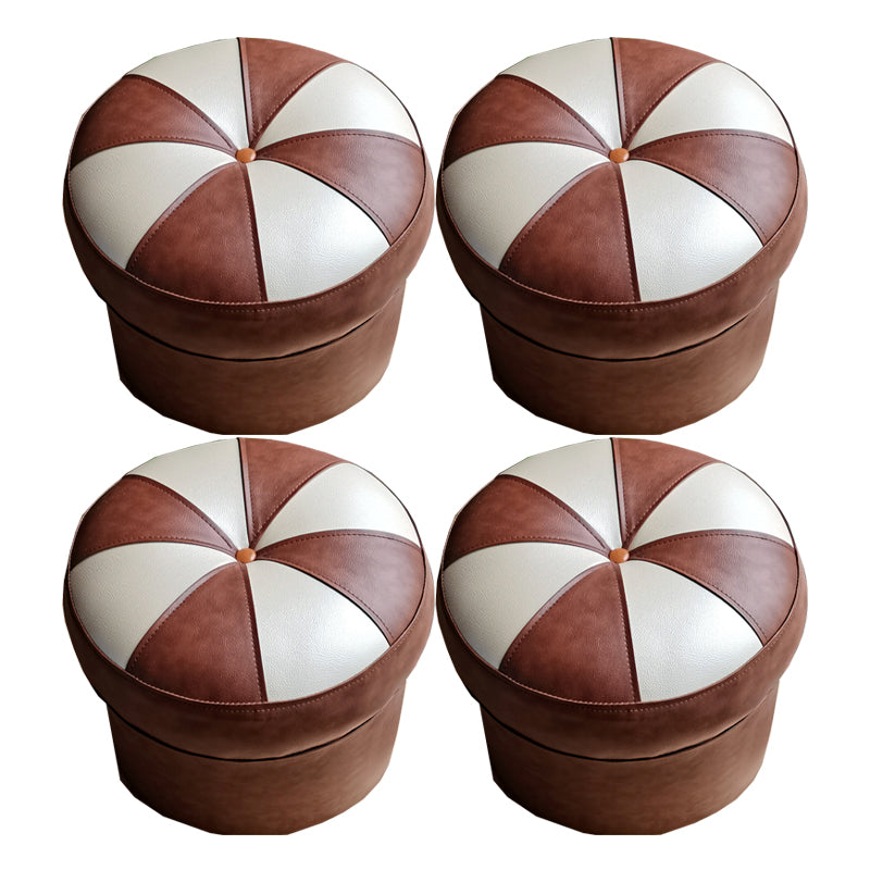 Mid-Century Modern Pouf Ottoman PU Leather Upholstered Tufted Patchwork Round Ottoman