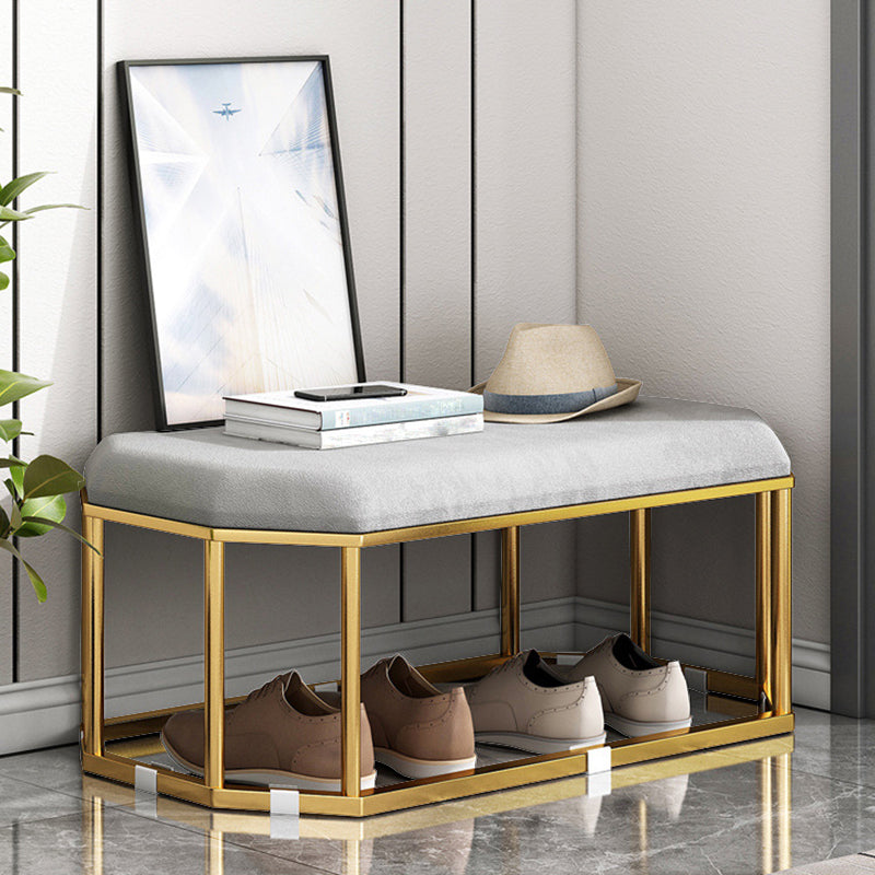 Glam Plain Storage Ottoman Velvet Rectangle Shelved Ottoman Pouf
