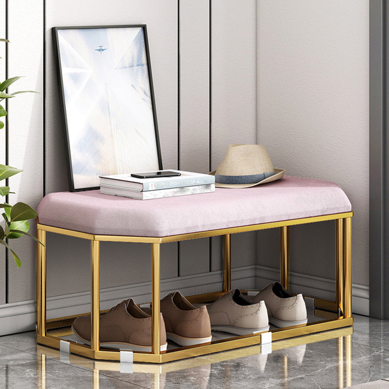 Glam Plain Storage Ottoman Velvet Rectangle Shelved Ottoman Pouf