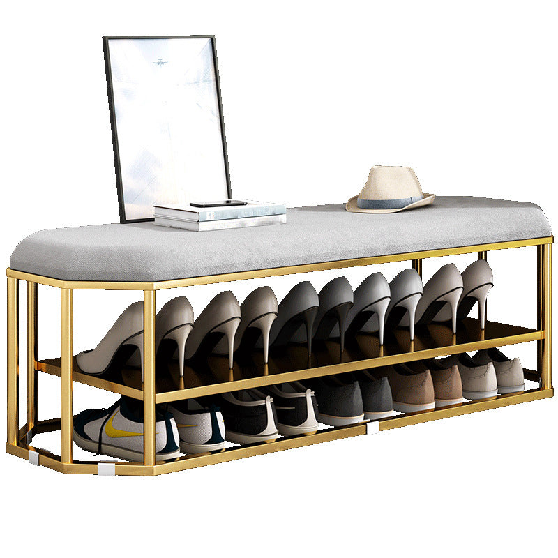 Glam Plain Storage Ottoman Velvet Rectangle Shelved Ottoman Pouf