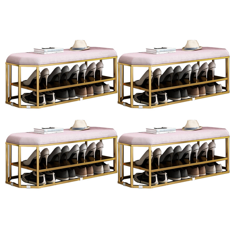 Glam Plain Storage Ottoman Velvet Rectangle Shelved Ottoman Pouf