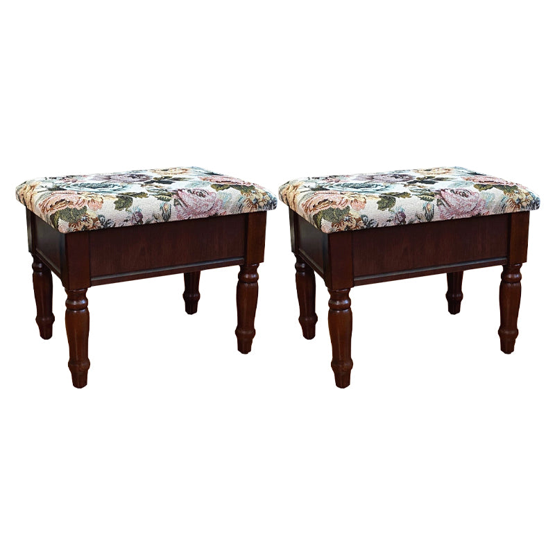 Linen French Country Ottoman Footstools Floral Printed Tear Resistant Rectangle Ottoman