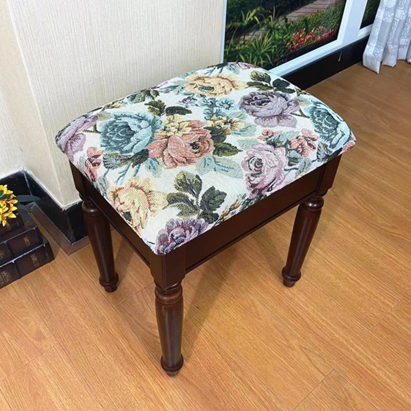 Linen French Country Ottoman Footstools Floral Printed Tear Resistant Rectangle Ottoman