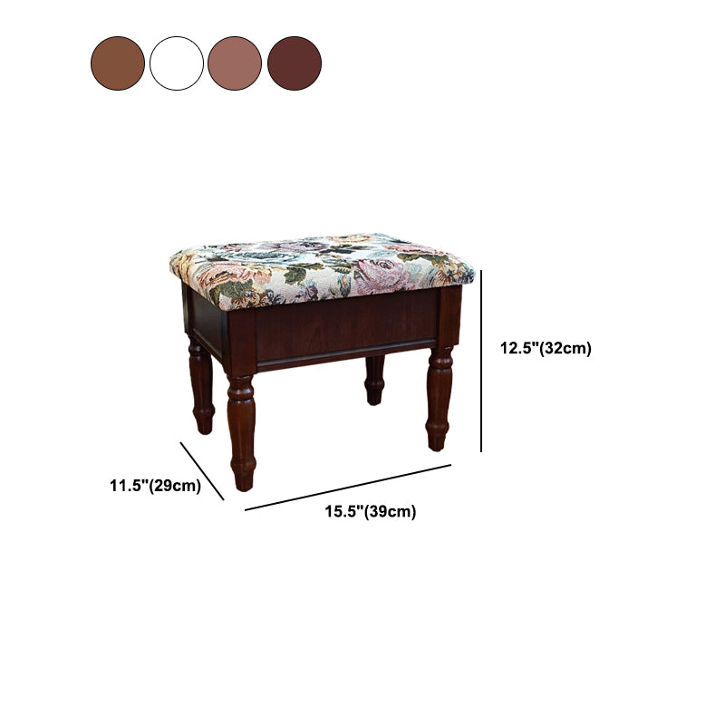 Linen French Country Ottoman Footstools Floral Printed Tear Resistant Rectangle Ottoman
