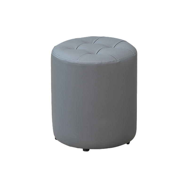 Modern Plain Ottoman Water Resistant Faux Leather Tufted Round Stool Ottoman