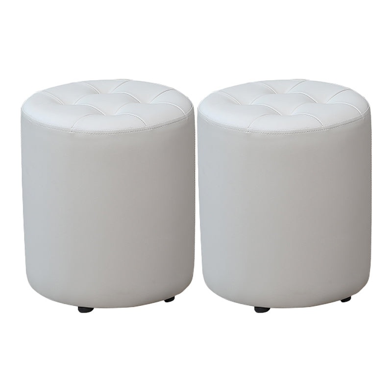 Modern Plain Ottoman Water Resistant Faux Leather Tufted Round Stool Ottoman