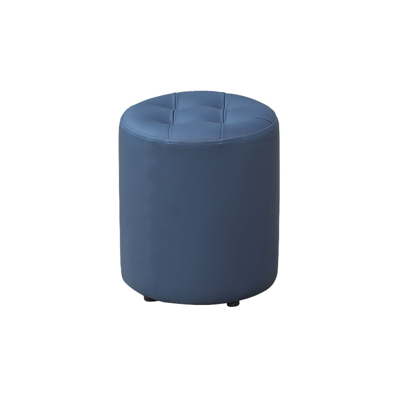 Modern Plain Ottoman Water Resistant Faux Leather Tufted Round Stool Ottoman