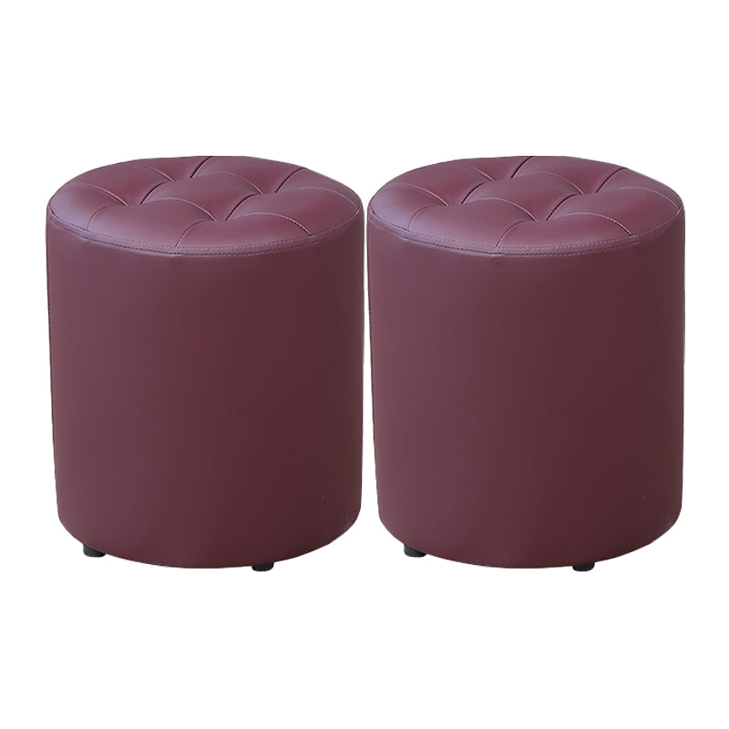 Modern Plain Ottoman Water Resistant Faux Leather Tufted Round Stool Ottoman